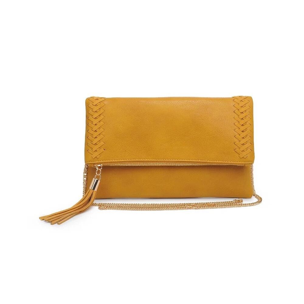 Moda Luxe Mustard Yellow Foldover Tassel Convertible Crossbody Clutch